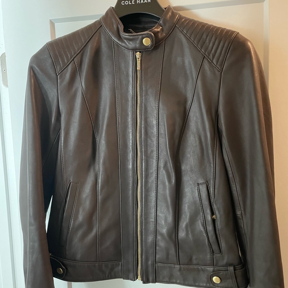 Genuine lamb skin leather jacket , dark brown. Worn maybe twice